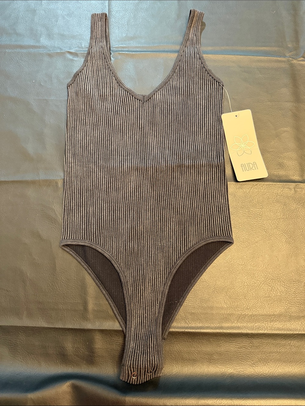 Aura women’s Ribbed One-Piece Bodysuit in Charcoal